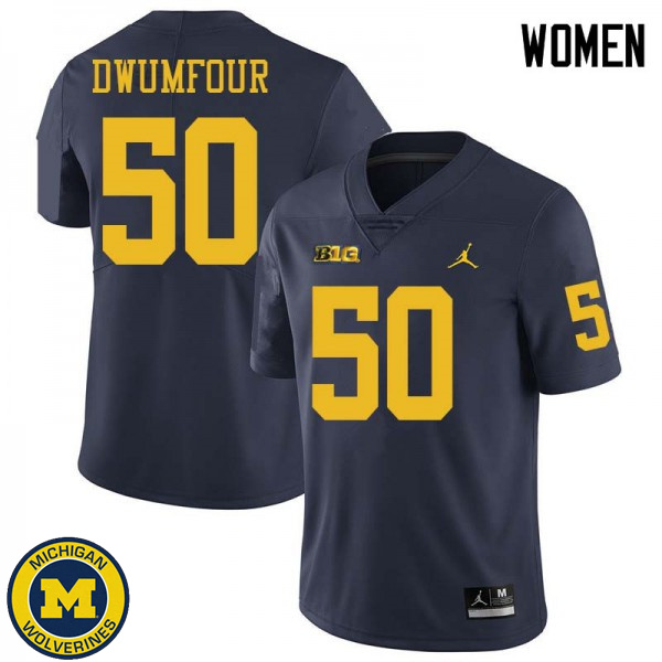 Womens Michigan Wolverines #50 Michael Dwumfour Navy Jordan Brand Fashion Jersey